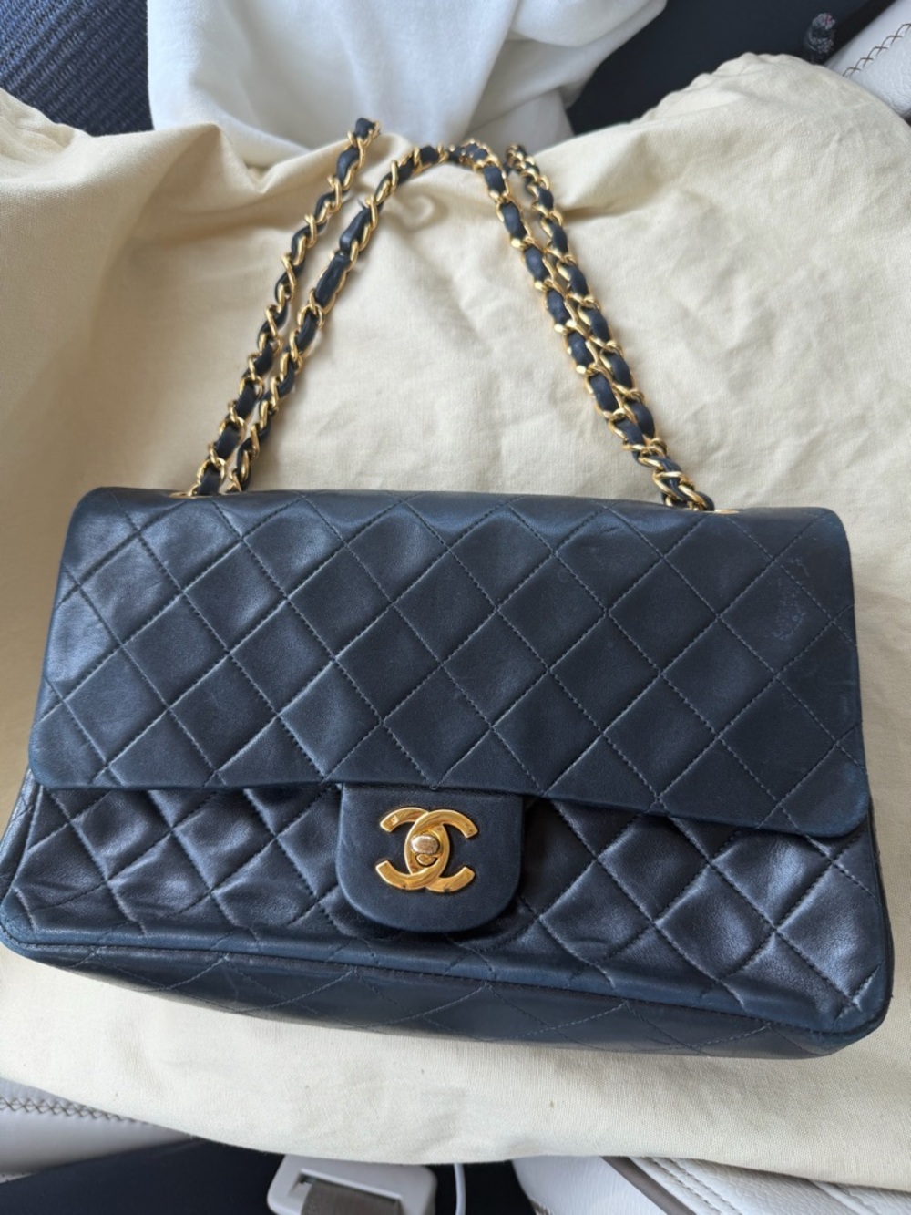 Vintage CHANEL Black Quilted Leather Shoulder Bag with Gold Hardware
